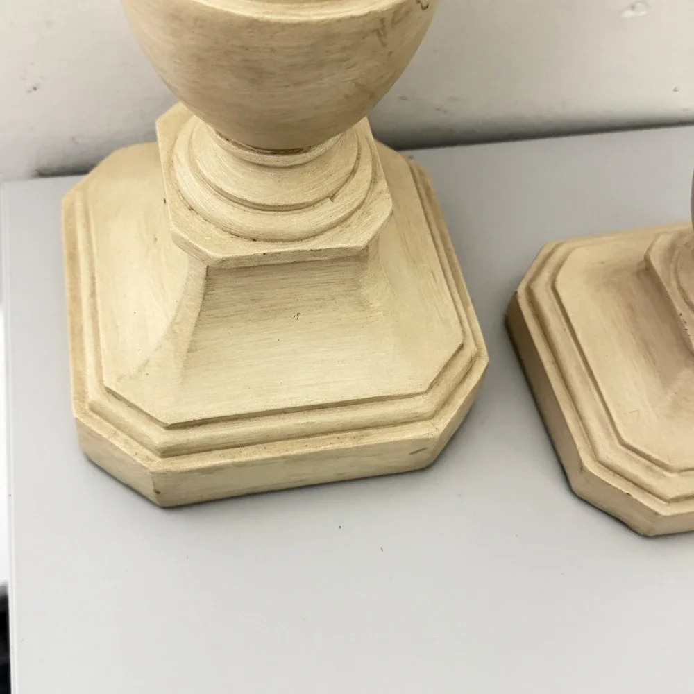 Vintage  Pillar Candle Holders Set of 2 Cream Barley Twist Traditional Decor